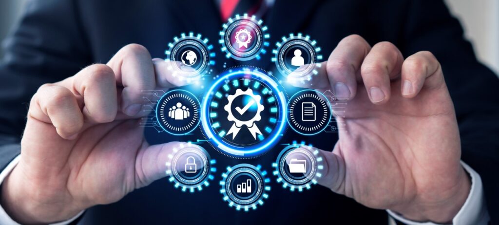 Manufacturing team using a control chart and data analysis in a Six Sigma process improvement meeting.
