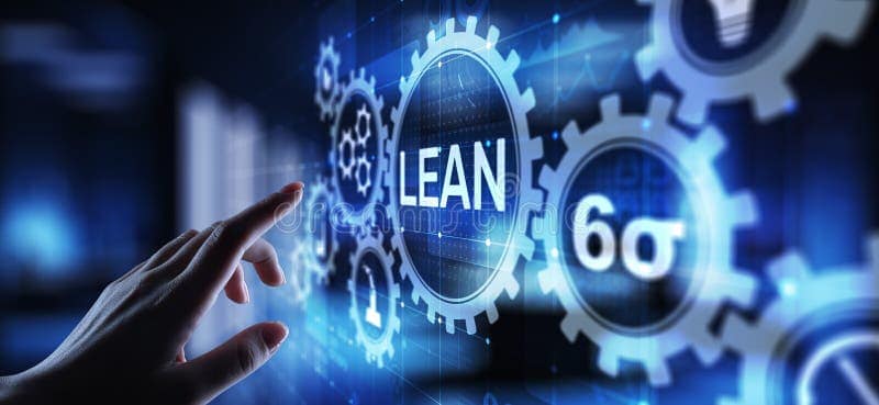 A manufacturing team in a huddle, reviewing a Lean Six Sigma project timeline and data on a clipboard on the factory floor.