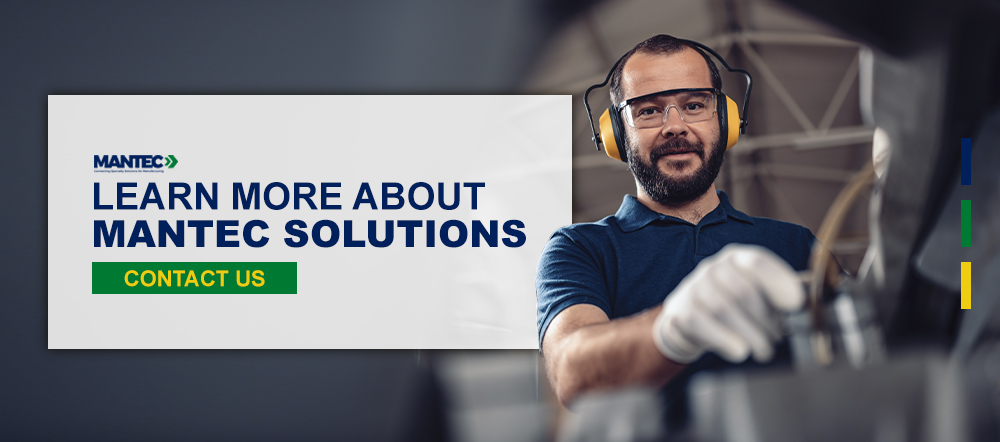 Learn More About Mantec Solutions, Contact Us. (Man wearing safety goggles)